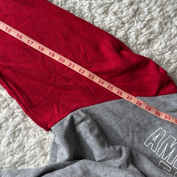 American Eagle Super Soft Men's Pullover Hoodie Red and Grey Minimalist Casual - Picture 9 of 9
